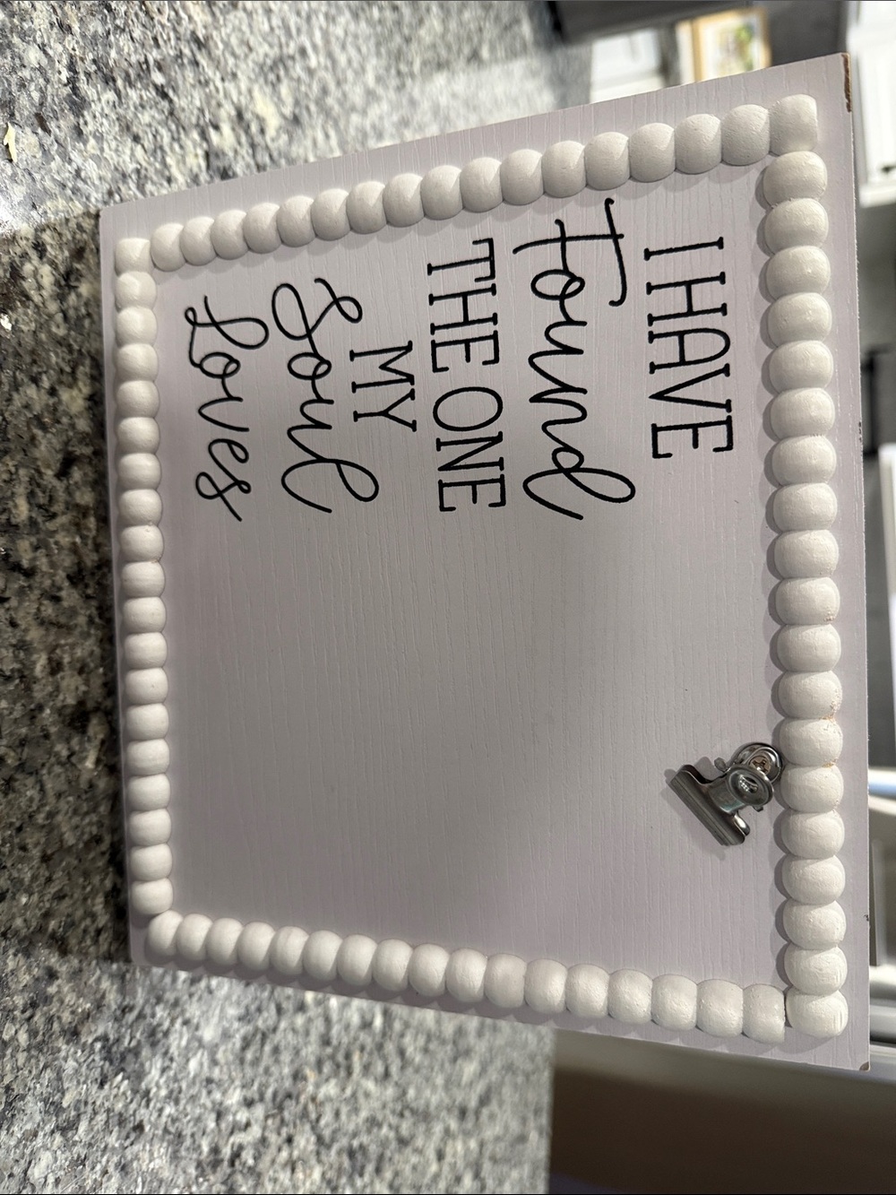 White Decorative Beaded Quote Plaque - "I Have Found The One My Soul Loves"